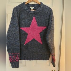 Sundance Instaria Star Guide Sweater Size M cozy Fuschia Navy Charcoal Heather